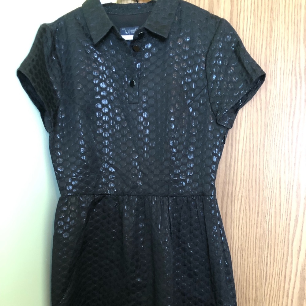 Authentic Armani Shiny Polka Dot Black Mini Dress Small